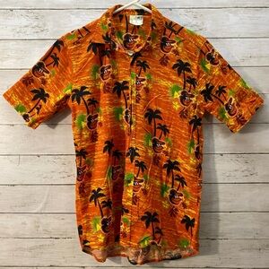 Baltimore Orioles Button Up Shirt Men Medium Orange Hawaiian Beach Palm Tree